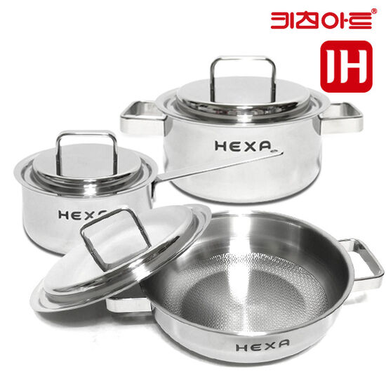 키친아트 헥사 IH 엠보 통5중 스텐냄비 3종 (편수16+양수20+전골24)