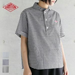 단톤 반팔 셔츠 여성 블라우스 반소매 B0283OXP 깅엄 체크 풀오버 포켓_이미지