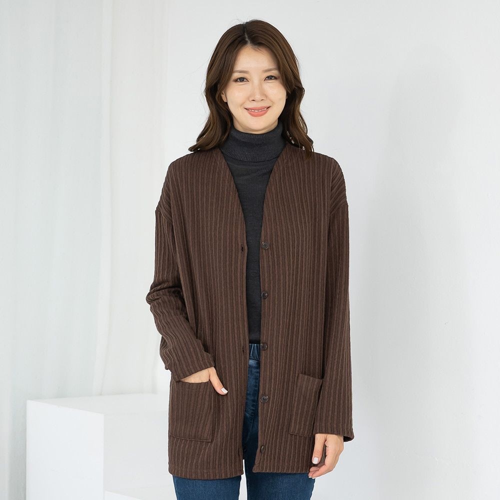 모슬린 엄마옷 브이넥 골지 롱 긴팔가디건 509RTY114 중년여성/50대/60대/70대/빅사이즈/할머니옷_이미지