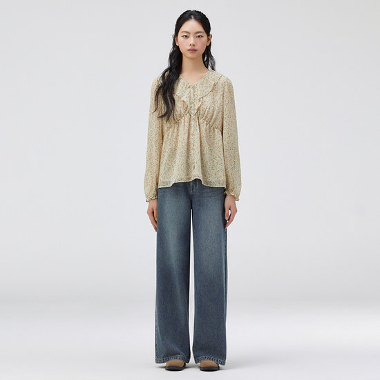 써스데이아일랜드 중청 세미 와이드 데님팬츠 T262MJE132 T262MJE132
