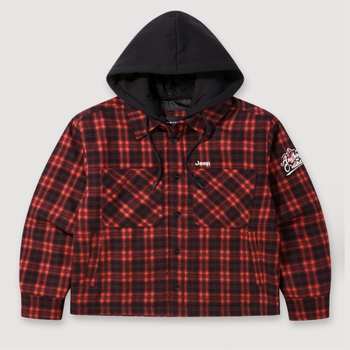 JEEP 남여공용 아메리칸 베어 옴브레 체크 패딩 후드 셔츠 JQ4SHU301RD