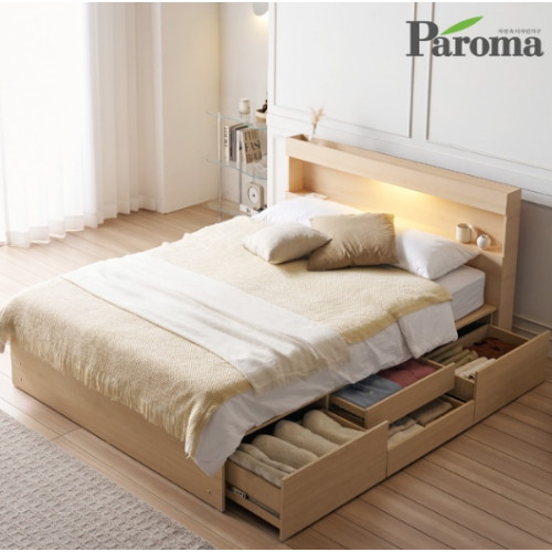제이콥 LED 4서랍 평상형 수납 침대 K