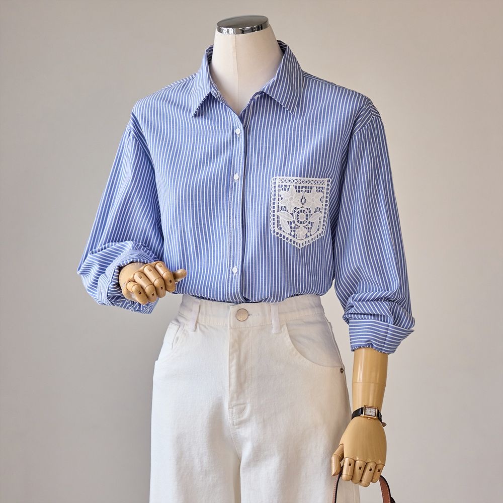커스텀에이블 레이스 포켓 스트라이프 셔츠_T2604BL051A