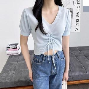 셀러허브 여자썸머스트유행링브이반팔니트 패션 데일리 웨어 S32199916