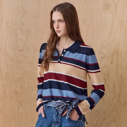 엠엔에프컴퍼니 마쟈 멀티 컬러 스트라이프 카라 니트 ZE10QK008NA