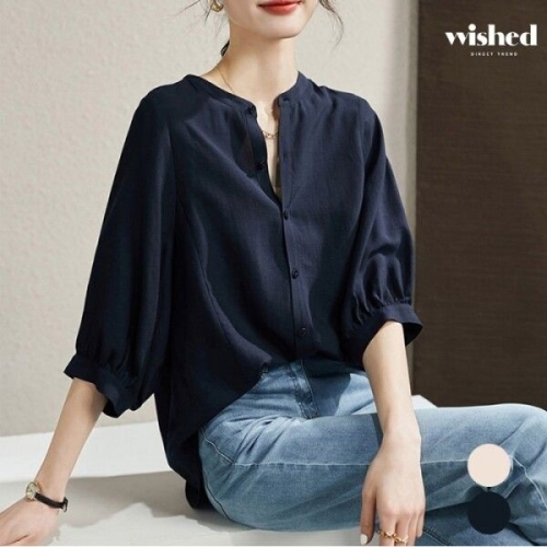 위시드 디에스 차이나 카라 썸머 베이직 블라우스 WIAABL218