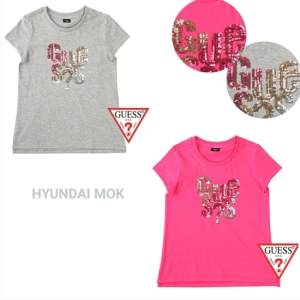 퍼스트어패럴 게스키즈 스팽글로고 롱티셔츠 (G54KCT010)