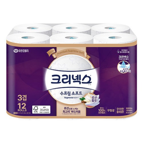 유한킴벌리 크리넥스 수프림 소프트 27m (12롤) (4팩)