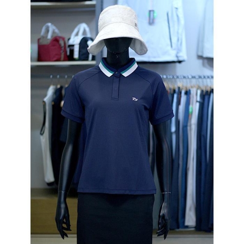 팜스프링스 팜스프링 세이브존03 여성 골프 봄 여름 배색 포인트 세로 패턴 반팔 카라 티셔츠 AQSTSL24225