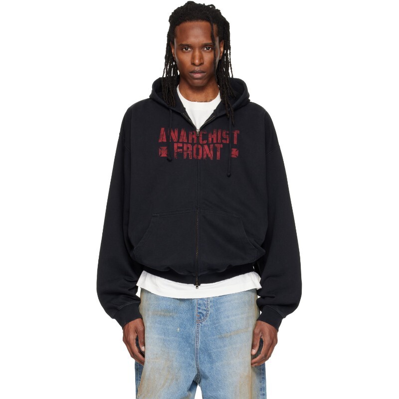 VETEMENTS 블랙 집업 아나키스트 프론트 후디 MH27ZU210B WASHED BLACK 10_이미지