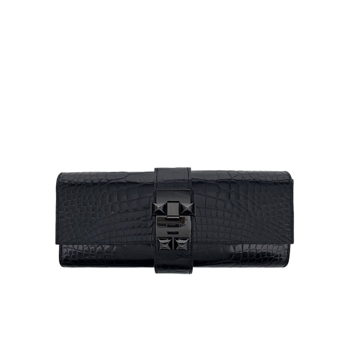 에르메스 엘러브 엘리게이터 메도르 클러치 블랙 모노크롬 6HB0075