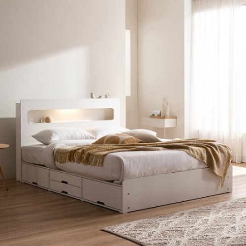 삼익가구 레이즈 4단 수납 LED침대 Q (양모라텍스7존독립)_이미지