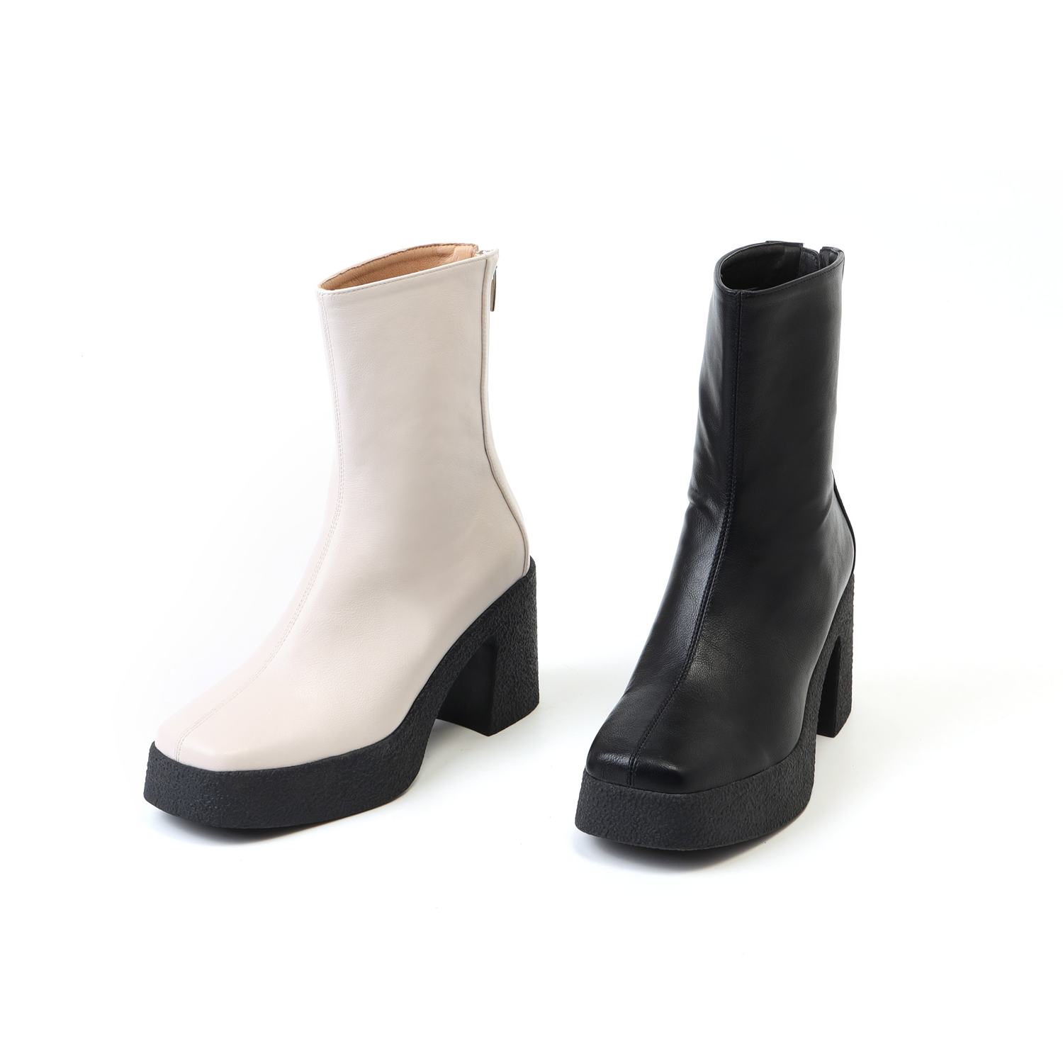 소보제화 루르비 스퀘어 베이직 통굽 여성 앵클부츠 7cm 23FJW5026-아이보리 240