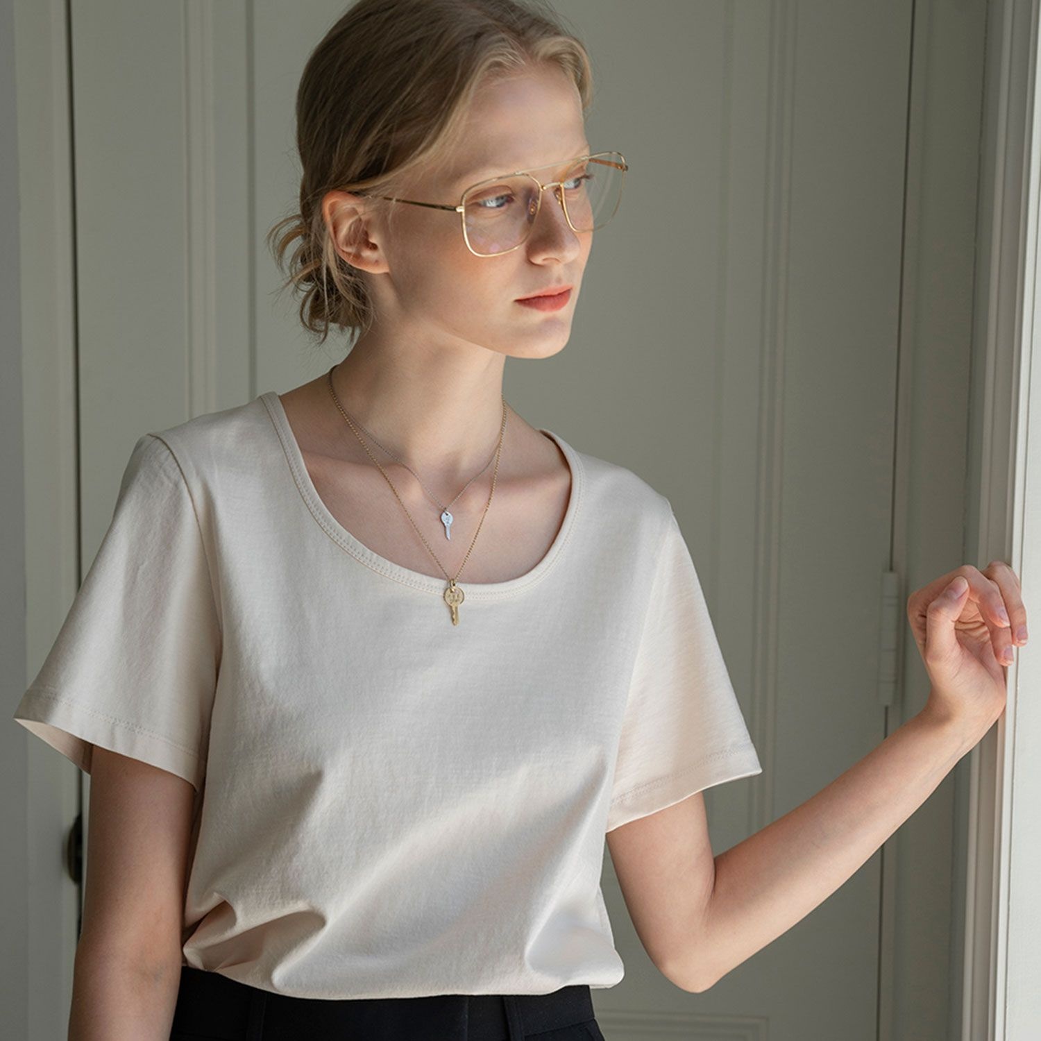 시야쥬 U-neck T-shirt SITP5063 (크림)_이미지