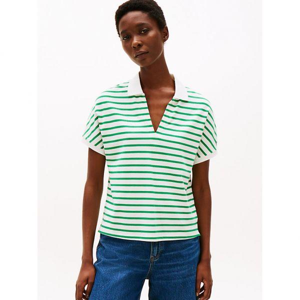 타미힐피거 우먼 릴렉스드 폴로 셔츠 에크루 래디언트 그린 STP WW0WW445120FO_이미지