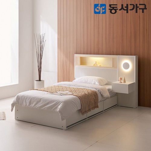 동서가구 미휴컴포트 편백 수납 LED침대 SS+협탁