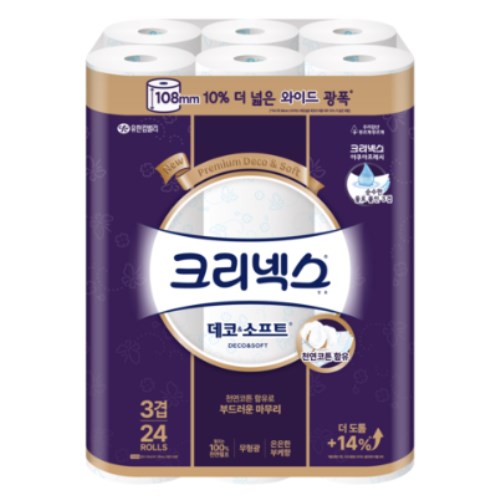 유한킴벌리 크리넥스 데코 앤 소프트 와이드 33m (24롤) (3팩)