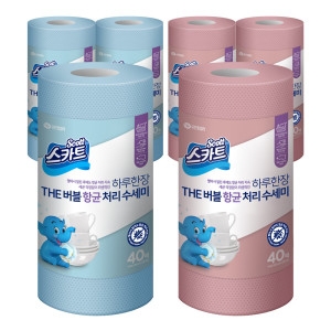 하루한장 THE 버블 수세미 스카이블루 40매 3롤 + 로즈핑크 40매 3롤