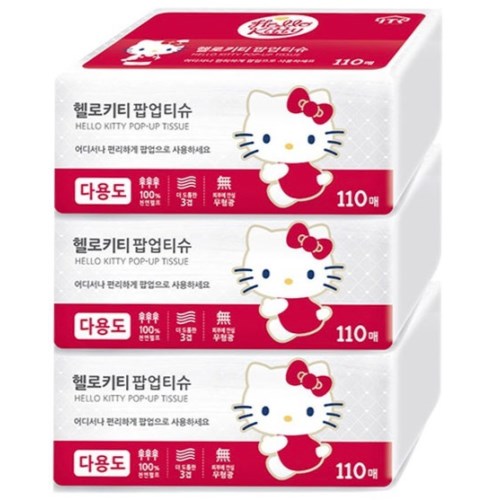 아이티씨 헬로키티 팝업티슈 레드 110매 (3입) (5팩(15입))