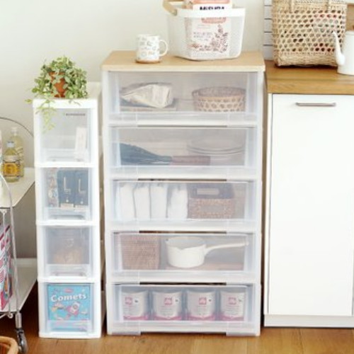 이노스 투명 우드상판 서랍장 5단