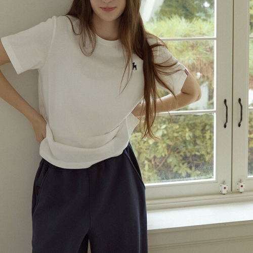 밤비 자수 반팔티셔츠 아이보리 IFDTS00302