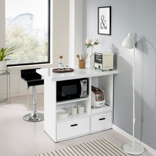 퍼니아트 인조대리석상판 앨런 서랍형 아일랜드 홈바 식탁 1000 (의자별도)_이미지