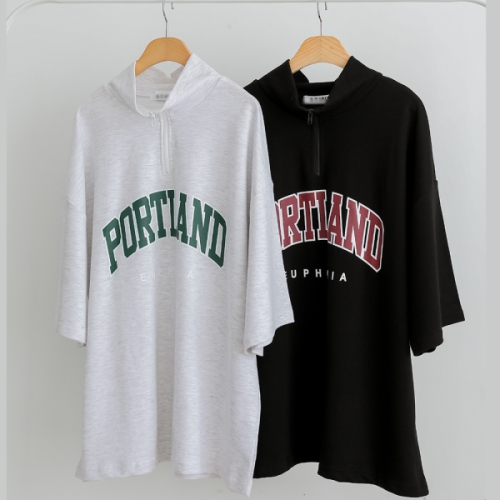  리빌모아 남자 코튼 포틀랜드 반지퍼 반팔티 티셔츠 5C-TSH-Q069-검정