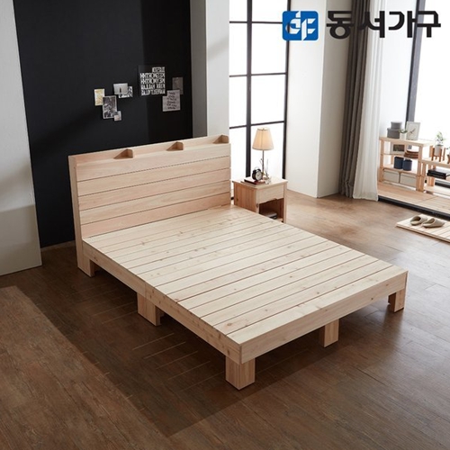 힐링 편백나무 1000 수납헤드 통원목 침대 K
