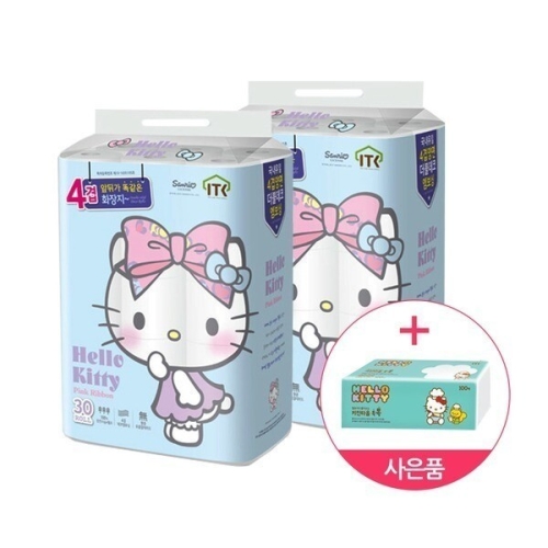  헬로키티 핑크리본 20m (30롤)*2팩 + 키친타월 톡톡 100매 세트