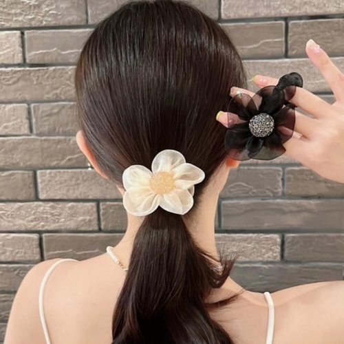 오너클랜 펄소재 꽃봉우리 반짝꽃 똥머리 밴드 악세사리 헤어끈 WDC7D27_250919_이미지