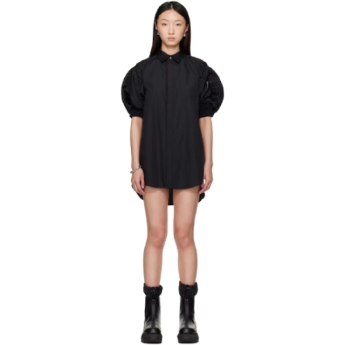 사카이 원피스 블랙 코튼 포플린 나일론 트윌 미니 드레스 252445F052001