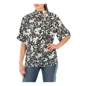  스텔라매카트니 우먼 블랙 실크 Foral 프린트 Blouse Brand Size 36 US 2 6T01273CS2138420 324592