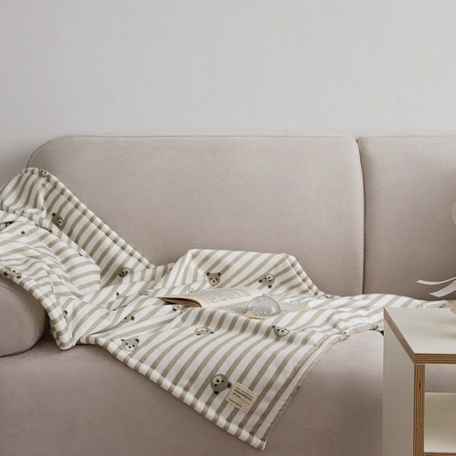 메종텍스타일 베이지 베어 소프트 패턴 극세사 인테리어 담요 블랭킷 (S, 65x80cm)_이미지