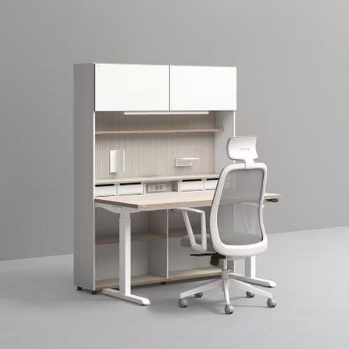 데스커 5단 모션 멀티 책상세트+조명+도어+의자 (1400x590)_이미지