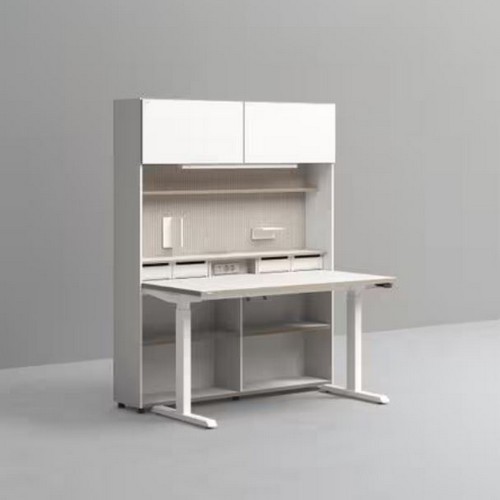 데스커 5단 모션 멀티 책상세트+조명+도어+의자 (1400x590)_이미지