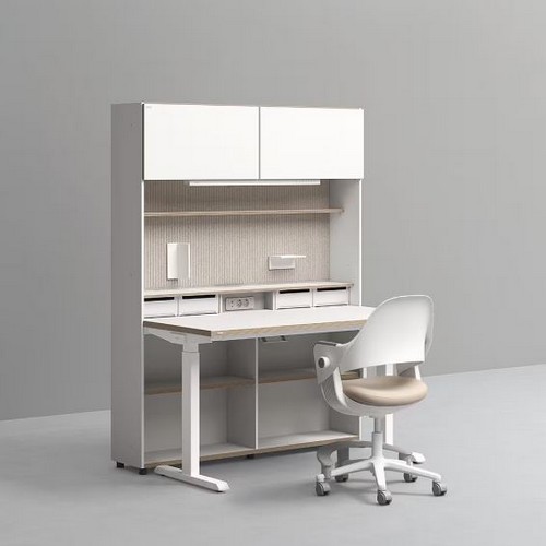 데스커 5단 모션 멀티 책상세트+조명+도어+의자 (1400x590)_이미지