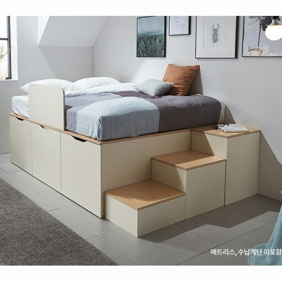 동서가구 이미지 평상형 멀티수납 안전가드 수납계단 침대 Q (독립스프링)_이미지