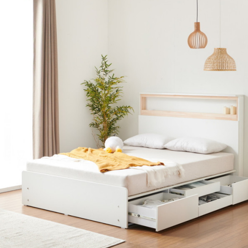 하모벨 밀라 편백나무 3단 수납 LED침대 SS (매트별도)_이미지