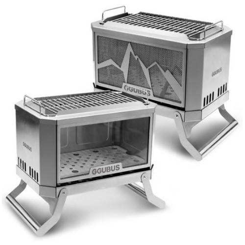 꾸버스 풀스텐 듀얼 캠핑 화로대 XL (메쉬망+유리패널 포함)_이미지