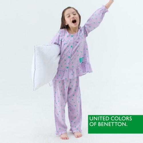 베네통 키즈 로고나염 프릴 긴팔 파자마세트 바이올렛 BNGPJ5M05T