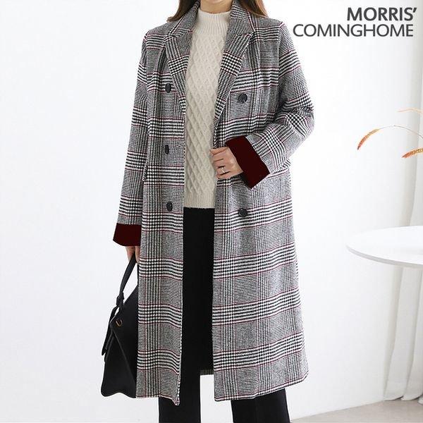모리스커밍홈 소매배색 글렌체크 울 롱코트 M2111CT702D_이미지