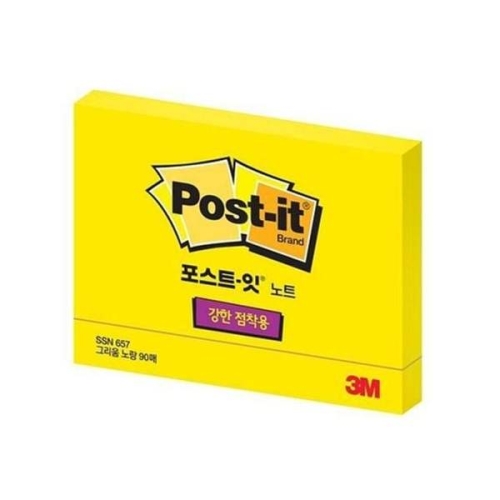 3M 611UNY07 포스트잇 강한점착용 657-SSN 그리움노랑 / 102x76 90매 갑 12개입