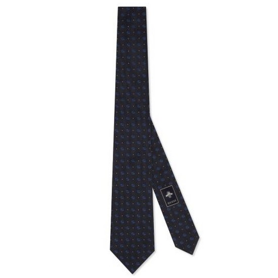 구찌 더블 G 및 폴카 도트 실크 자카드 타이 699659 4E002