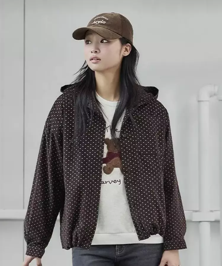 뱅뱅 여성 도트 코듀로이 후드 셔츠 재킷 NSM640 CF41VXE9_이미지