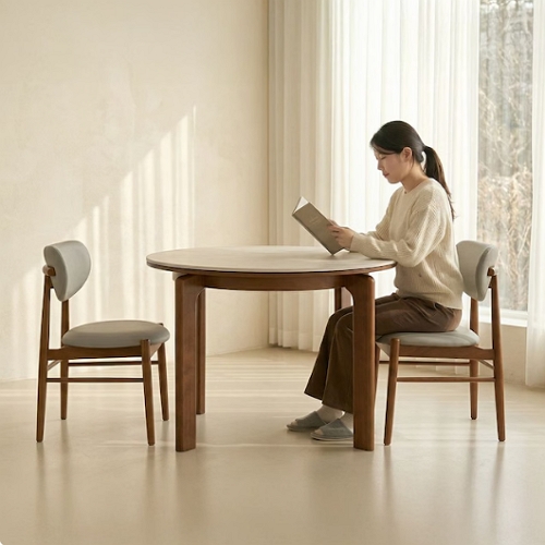 헤닝 루나 원형 세라믹 원목 식탁 1000