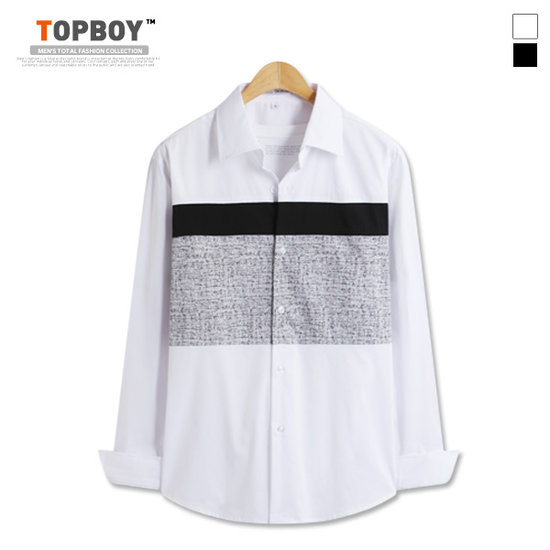 탑보이 가슴 투톤 배색 긴팔 셔츠 DL481_이미지
