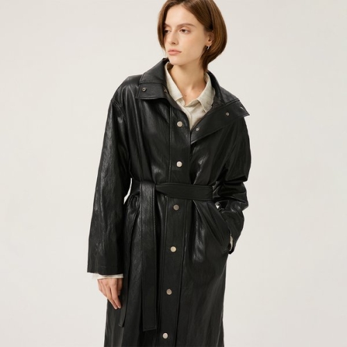 보니스팍스 하이넥 롱 레더 트렌치 코트-B1F35LBB500_이미지