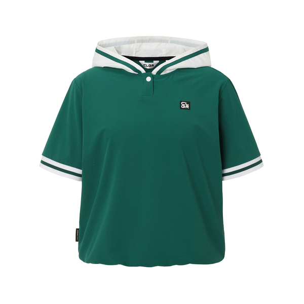 챌린저 에센셜 스트레치 경량 후드 반팔 우븐탑 CHE2WWT2951GN