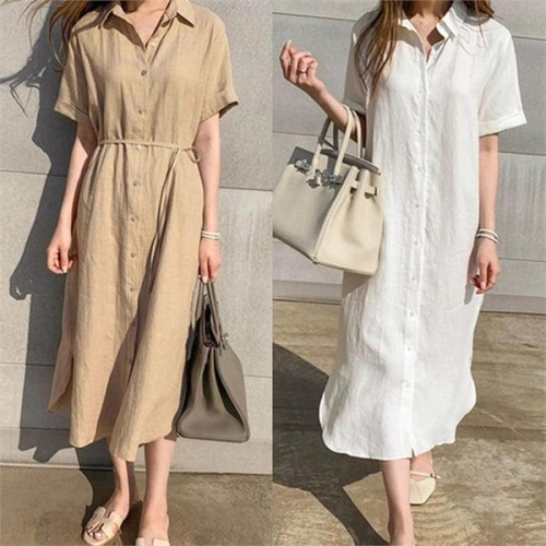 오노마 ONM 린넨 반팔 롱 셔츠 원피스 HH-B107 S8827294