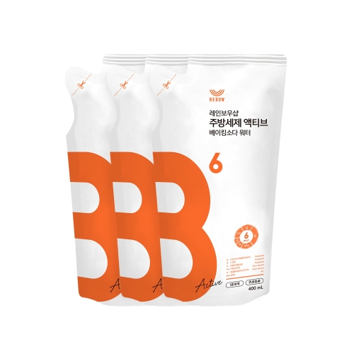 레인보우샵 주방세제 베이킹소다 워터 액티브 400ml 리필x3